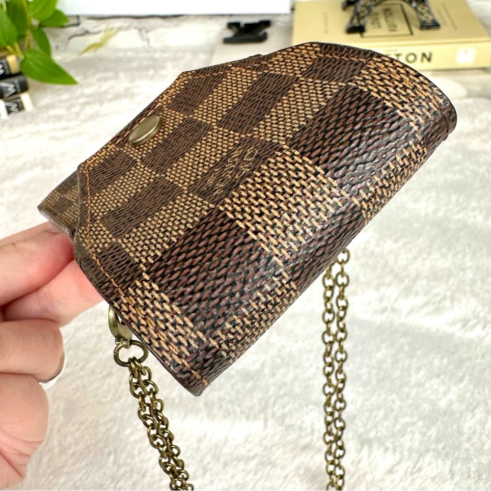 Louis Vuitton Damier Ebene Card Case Holder KEY FOB wristlet pouch CUTE! - Picture 5 of 9